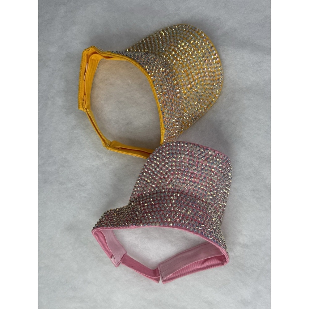 Women's Rhinestone Bling Sun Visor Hat Pink Yellow Sparkly Adjustable